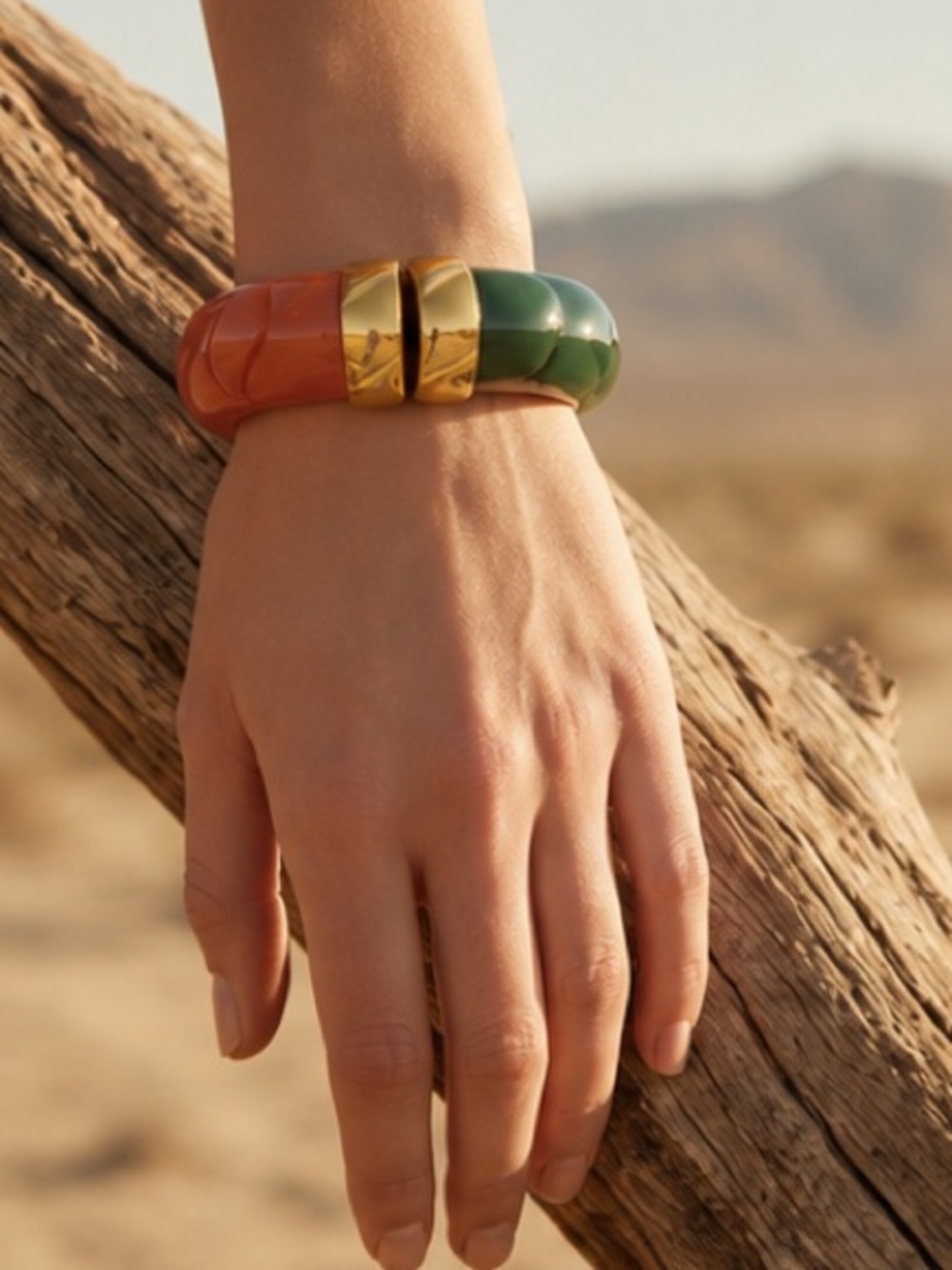 Modern Amber Green Hinged Bangle Bracelet